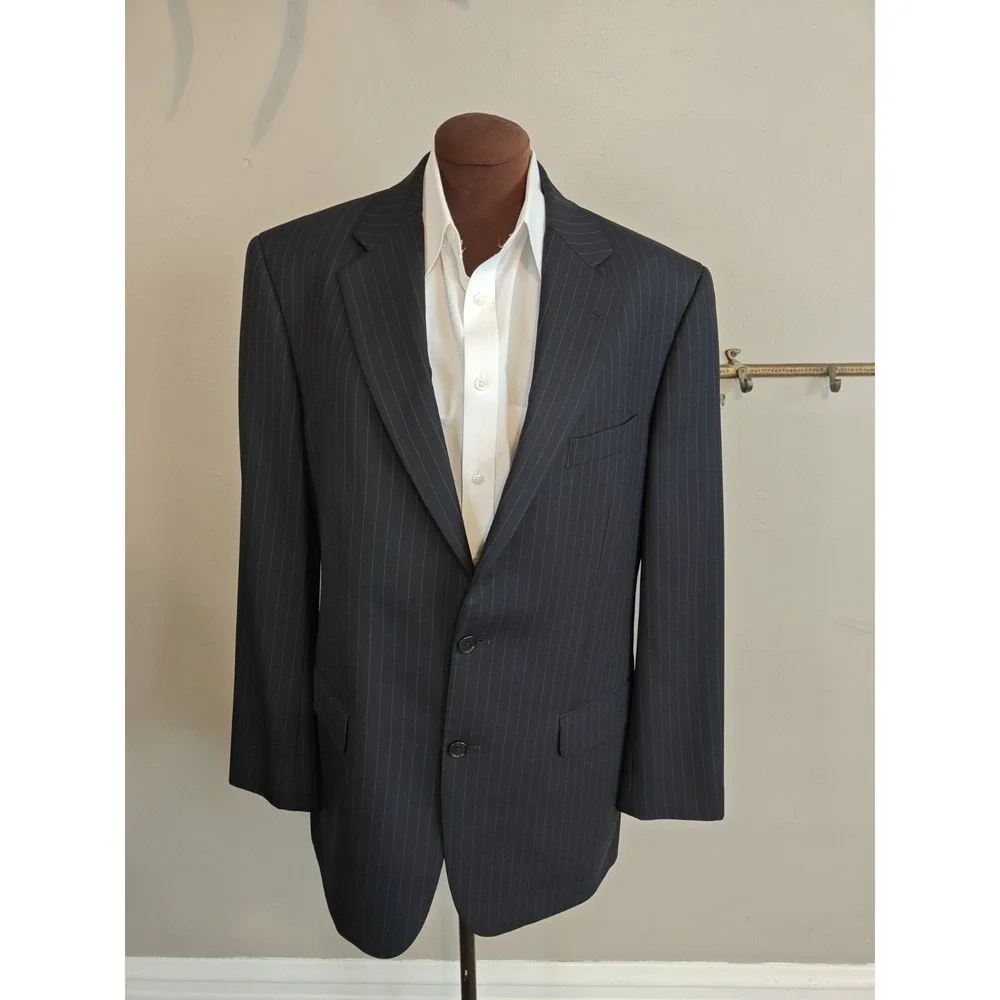 Brooks Brothers Mens Wool Sports Coat 40L Midnight Blue Pinstripe 2 Button T605
